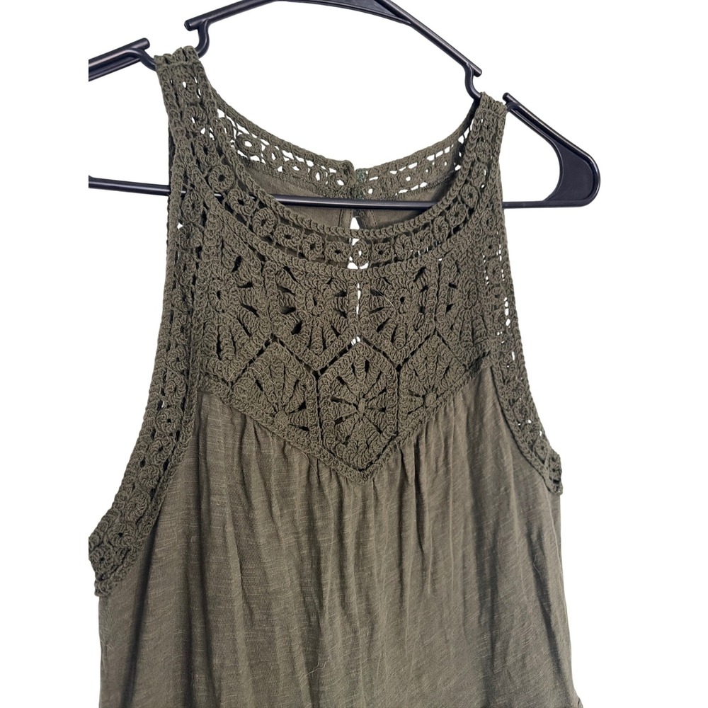 Time and Tru Women Dress Crochet Tiered XS Olive Green Boho Summer Mini - Picture 2 of 7